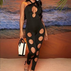 Solid Cut Out Ring Detail Unitard Jumpsuit